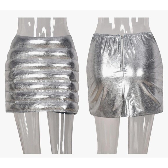 GUC Womens Sexy Silver Metallic Puffer Skirt size XL - Picture 2 of 5